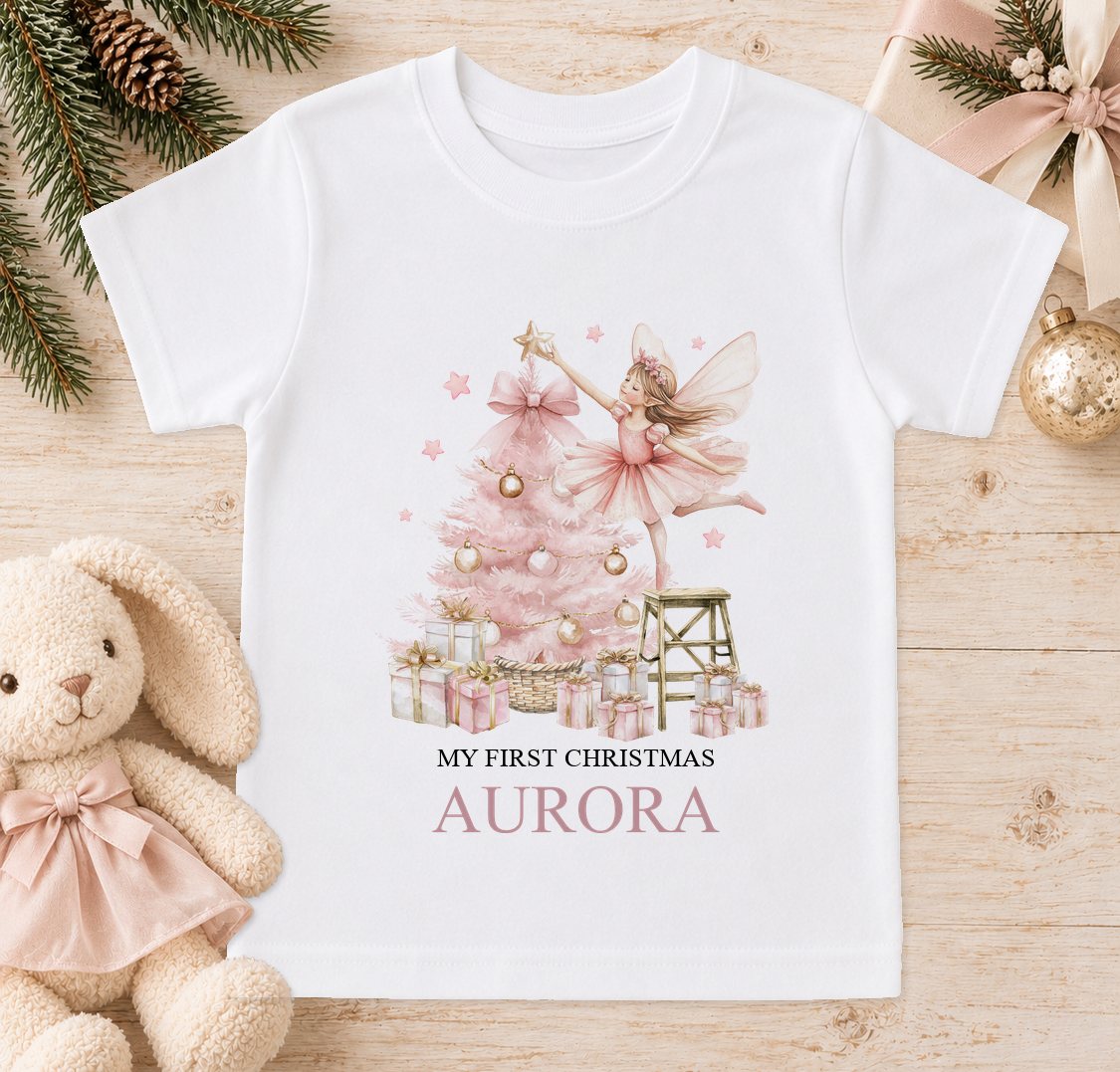 Personalised Sugar Plum Fairy baby Christmas t-shirt with a custom name