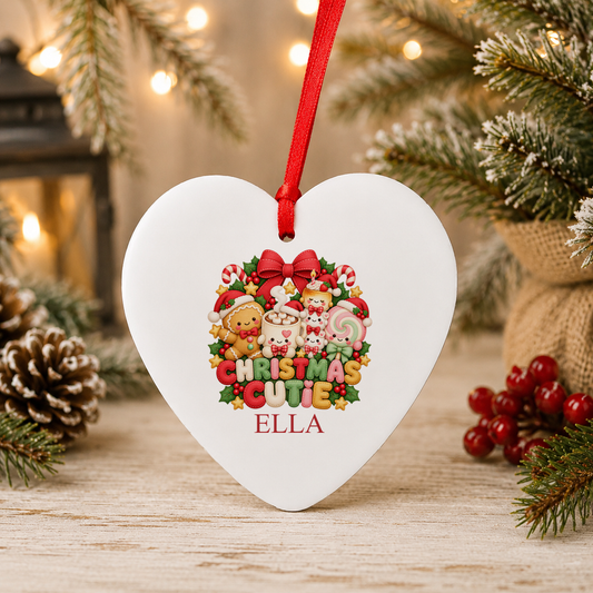 Personalised Christmas Cutie Christmas heart decoration with a custom name