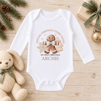 Personalised Classic Cookie Tester baby long sleeve vest with a custom name