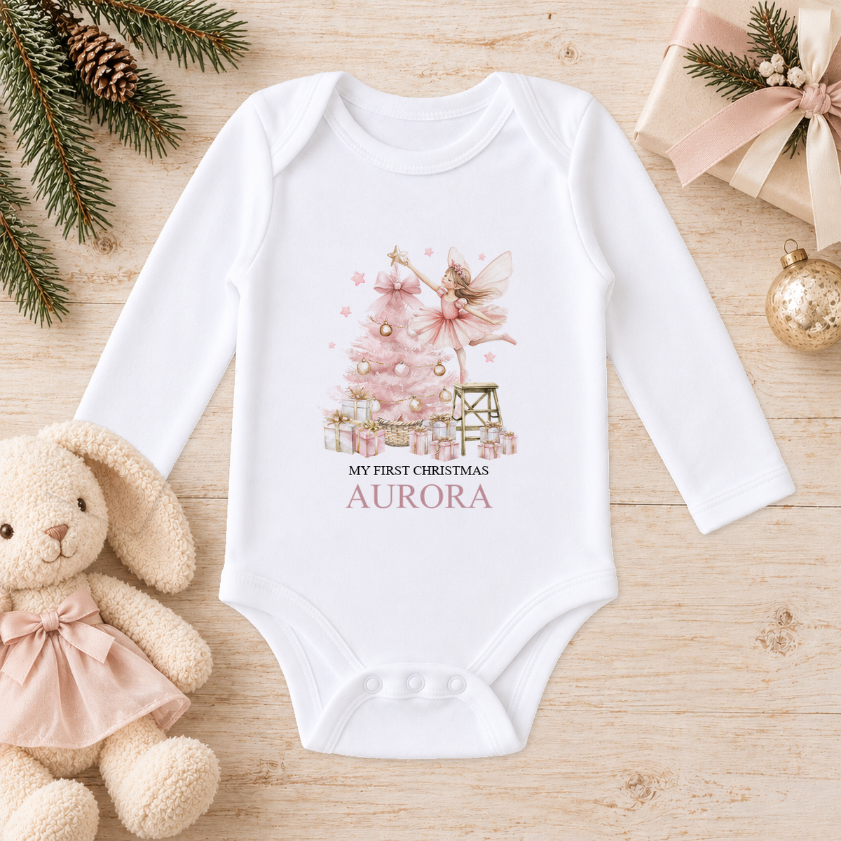 Personalised Sugar Plum Fairy baby long sleeve vest with a custom name