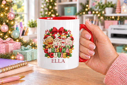 Personalised Christmas Cutie Christmas mug – red handle with a custom name