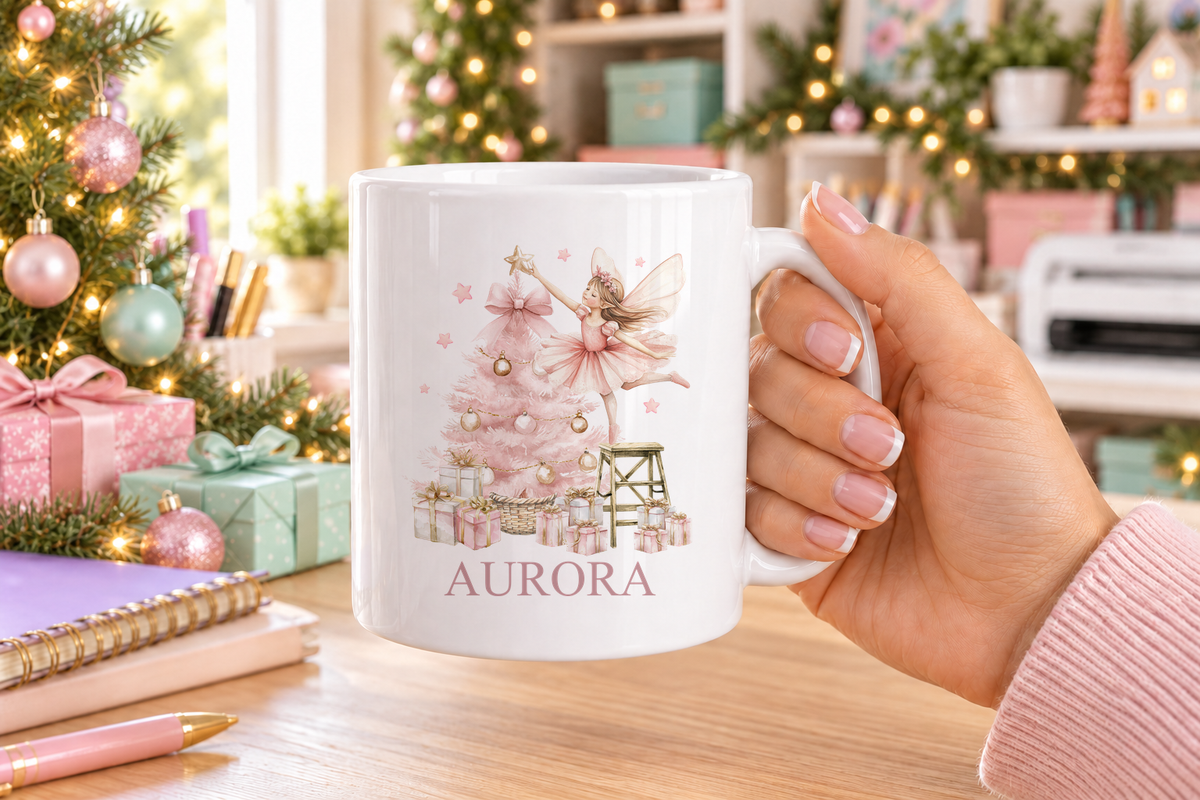 Personalised Sugar Plum Fairy Christmas mug – white mug with a custom name
