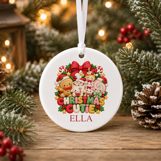 Personalised Christmas Cutie Christmas bauble with a custom name