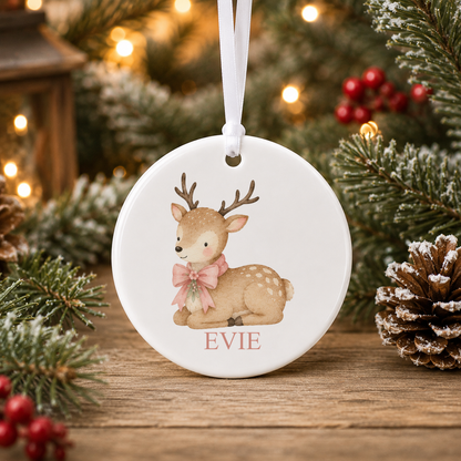 Personalised Sweet Fawn Christmas bauble with a custom name