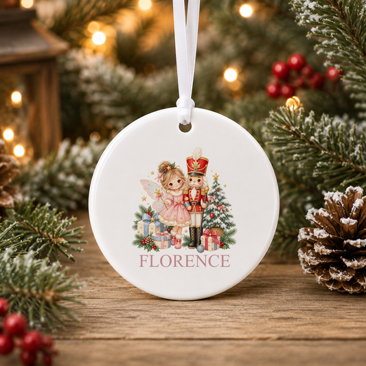 Personalised Fairy and Nutcracker Christmas bauble with a custom name