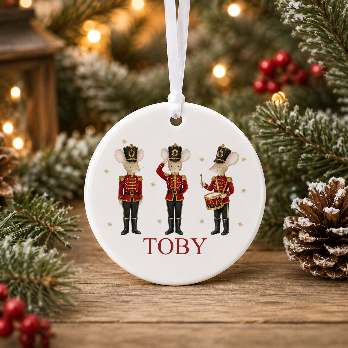 Personalised Nutcracker Mice Christmas bauble with a custom name