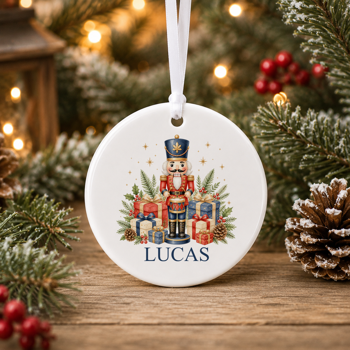Personalised Nutcracker Drummer Christmas bauble with a custom name