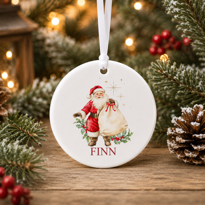 Personalised Vintage Father Christmas Christmas bauble with a custom name