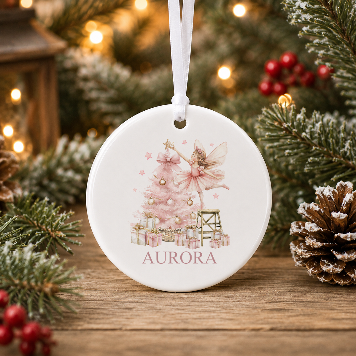 Personalised Sugar Plum Fairy Christmas bauble with a custom name