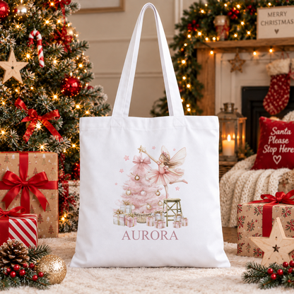 Personalised Sugar Plum Fairy Christmas tote bag with a custom name