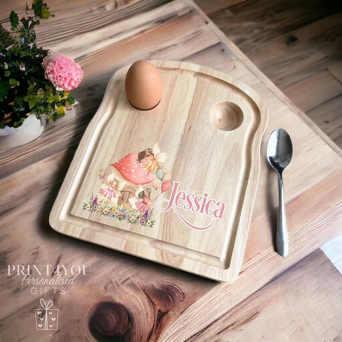 Woodland Fairies Personalised Wooden Egg Board – Magical Breakfast Board with Name