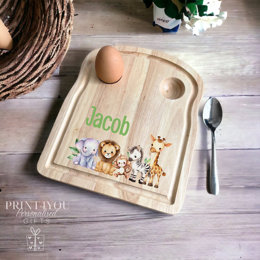 Safari Jungle Animals Personalised Wooden Egg Breakfast Board