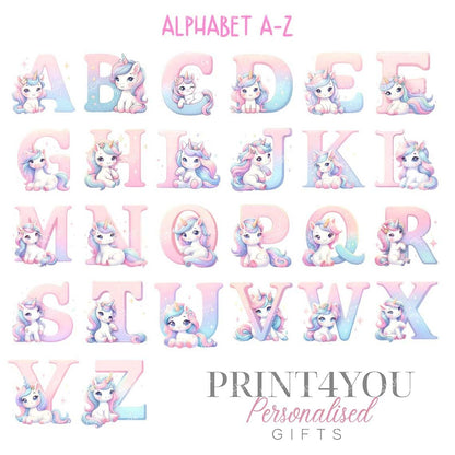 Personalised unicorn alphabet sweatshirt in white cotton, 1-2 years size – Print4You Personalised Gifts
