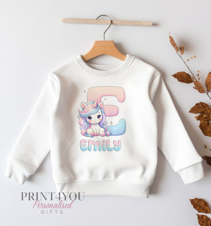 Personalised unicorn alphabet sweatshirt in white cotton, 6-12 months size – Print4You Personalised Gifts