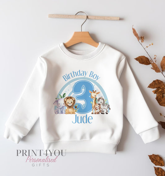 Personalised jungle safari rainbow birthday jumper for children, 6-12 months – Print4You Personalised Gifts