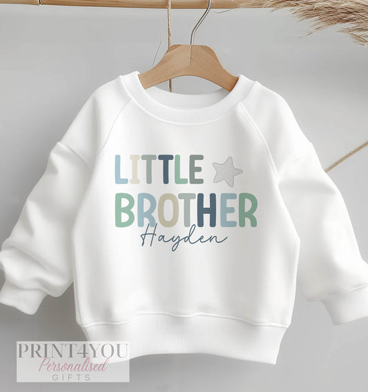 Personalised Big or Little Brother Jumper, Birthday Sweatshirt for Children, Promoted to Big Brother , Little Brother, with Star - 6-12 months