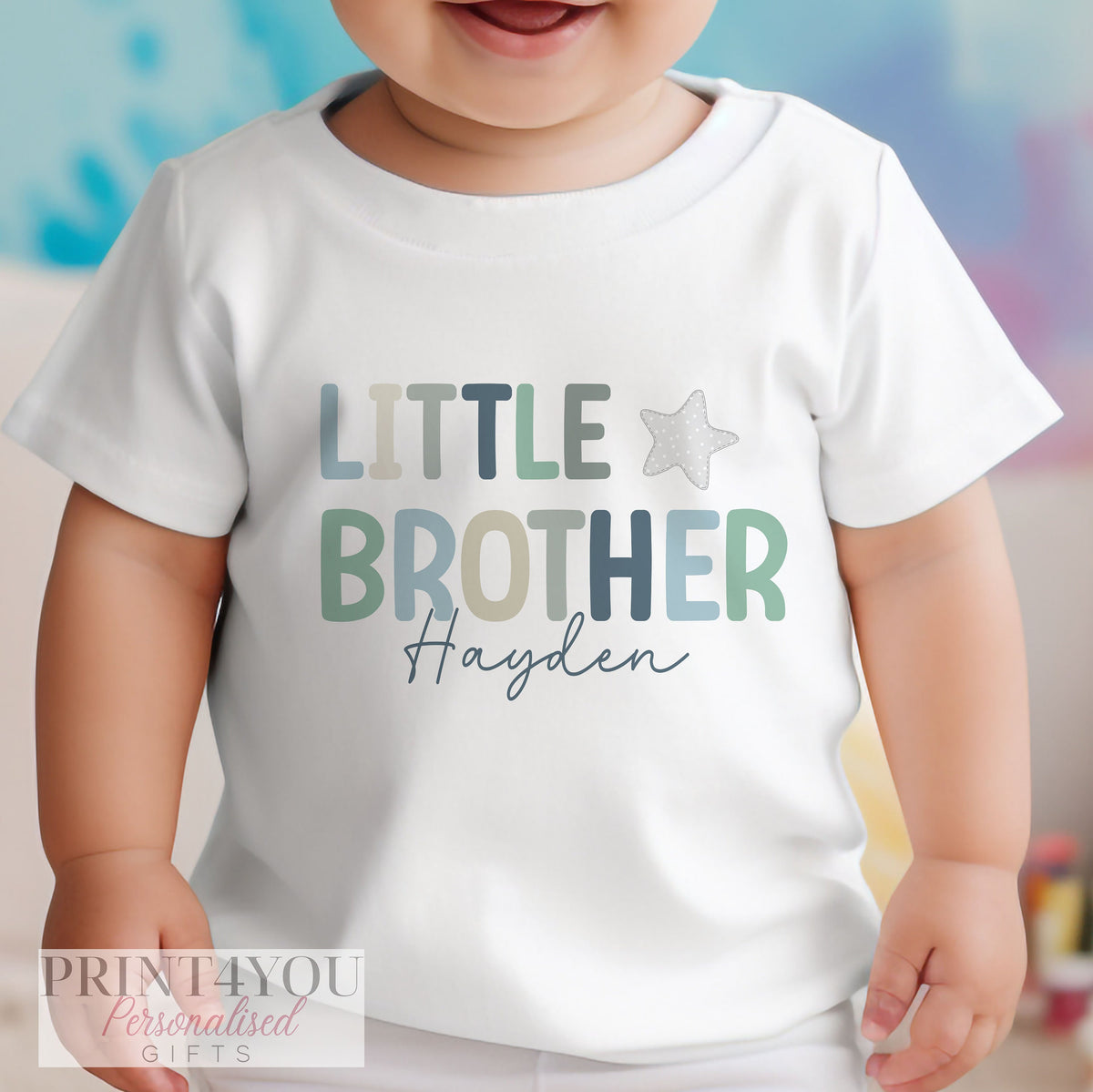 Personalised 'Little Brother' babygrow printed with custom wording.
